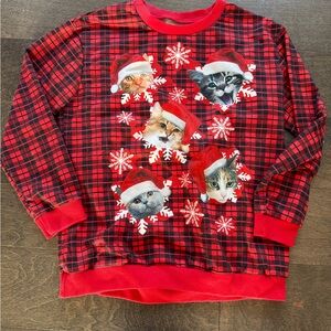 Festive Cat Plaid Sweater